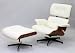 Modern Classic Plywood Lounge Chair & Ottoman with Palisander Base & White Leather Uphostery