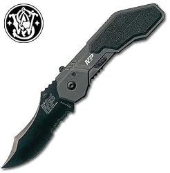 Smith & Wesson SWMP1BS Military and Police Knife with MAGIC Assisted Open and Scooped Back Serrated Blade, Black