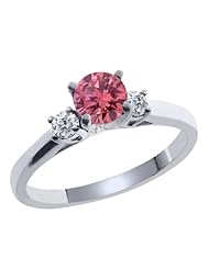 0.63 Ct Round Pink and White Diamond 18K White Gold Ring