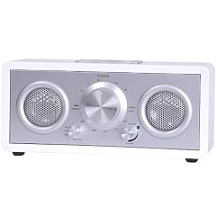 Retro-Radio - WEISS - hochglanz - 24  x 8 x 11 cm - mit Dockingstation f�r iPod - Radio & Lautsprecher f�r Apple iPod, MP3 und MP4 Player, CD Player oder Laptop