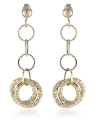 14k Italian Yellow Gold Polished and Textured Double Circle Dangle Earrings