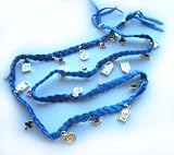 Disney Couture 14KT Gold Plated Multi Charms Leather Wrap Bracelet * Blue *