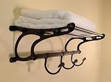 Oil Rubbed Bronze Paris Hotel or Train Rack style Towel Shelf with Hooks