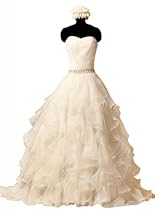 Hot Sale GEORGE BRIDE Formal Strapless Princeless Tiered Organza Court Train Bridal Dress Size 8 White