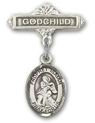 Sterling Silver Baby Badge with St. Isaiah Charm and Godchild Badge Pin