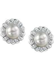 14k White Gold 0.11 Ctw Pearl Stud Earrings