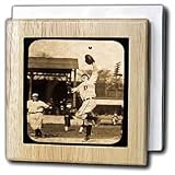 Vintage Detroit Tigers Making the Catch Black and Sepia - 6 Inch Tile Napkin Holder