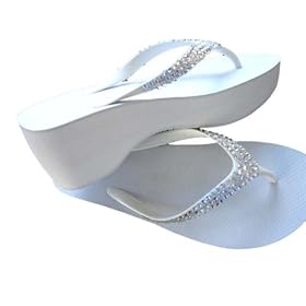 SWAROVSKI CRYSTAL HAVAIANAS HIGH LOOK WEDGE SANDAL FLIP FLOPS THONGS WHITE CLEAR