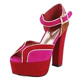 Victoria14 Colorblock Platform Ankle Strap Heels RED