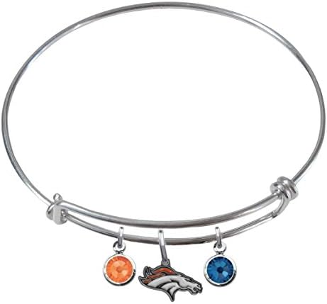 Denver Broncos Expandable Wire Charm Bracelet Bangle w/ Team Color Crystals