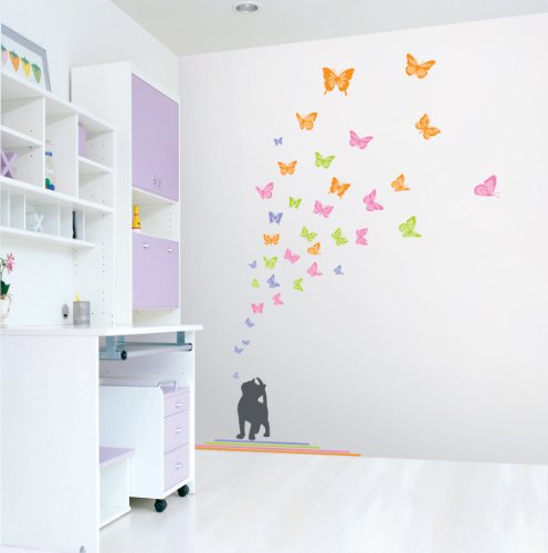 Easy Instant Decoration Wall Sticker Decal - Kittens Can See Color Too (Butterflies)