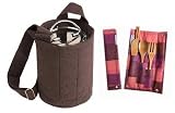 To-Go Ware Utensil, 3 Tier Tiffin & Padded Bag Set (Hibiscus Utensil Set, Plum Brown Bag)