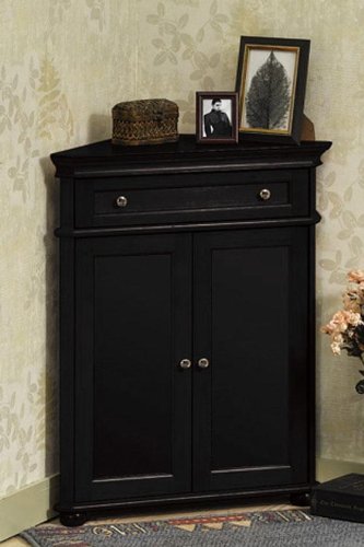 Hampton Bay 25"w Corner Storage Cabinet With Two Wood Doors, WOOD DOORS, BLACK