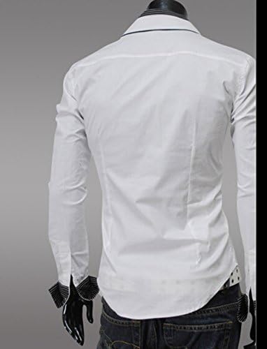 Digormers Long Sleeve Stripped Slim Fit Men Turn Down Collar Bottoming Shirts M White