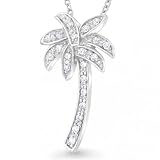 Bling Jewelry Designer Inspired Sterling Silver CZ Pave Palm Tree Pendant Necklace 16"