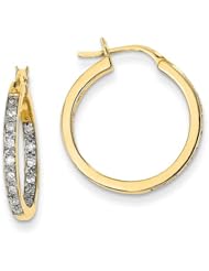14k Yellow Gold G-H SI2 Diamond Diamond In/Out Hoop Earrings. Carat Wt- 0.32ct