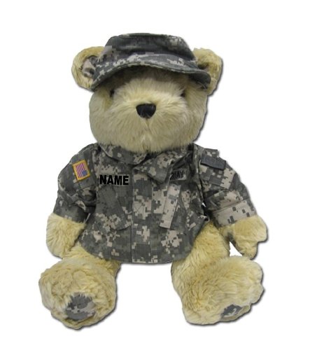 Stuffed 18" plush teddy bear in personalized custom embroidered U.S. Army Combat Military Uniform-ACU