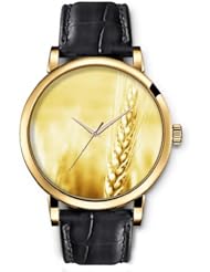 SPRAWL Aanalog Fashion Series Gold Ladies Watches of Genuine Black Leather Strap,Unique Wrist Watch for Women Girls Designed with wheat