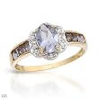 Ring With 0.90ctw Precious Stones - Genuine Diamonds, Iolites in Yellow Gold- Size 7 (Size 7)