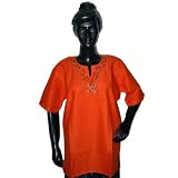 Embroidered Aum Tunics Orange Womens Yoga Tops L
