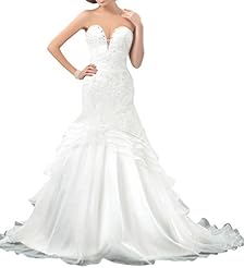 V-neck Strapless Natural   Waistline Lace-Up  Flared-Skirt Organza/Satin Wedding Dress  With Ruffles