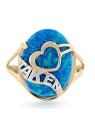 14k Gold Heart Taken Sea Blue Lab Opal Fancy Ring