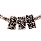 Silver Spacer Bead Fits Pandora Flowers and Leaves, 10mm (3)