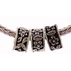 Silver Spacer Bead Fits Pandora Flowers and Leaves, 10mm (3)