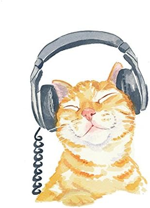 Unframed Print On High Quality Canvas Art Animal Painting -Cat With HeadphOn High Qualityes,8x10 inch