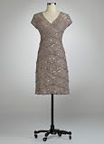 David's Bridal Cap Sleeve Lace Dress with All Over Sequin Style S256930