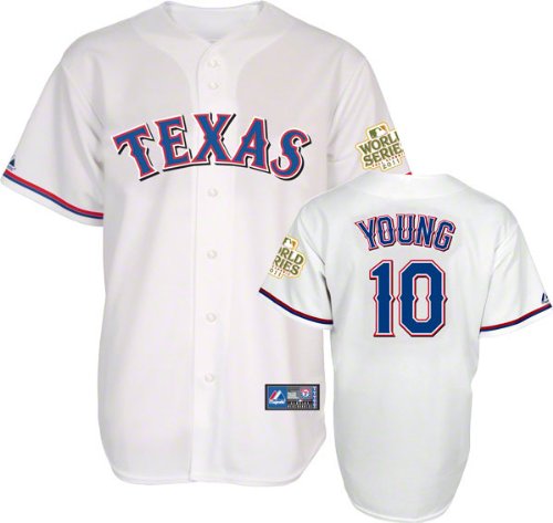 Michael Young Jersey: Texas Rangers #10 Big & Tall Home White Replica Jersey with 2011 World Series Participant Patch