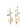 Made in Italy Attractive Earrings With 35.50ctw Precious Stones - Genuine Citrines and 7.0mm Freshwater Pearls Well Made in 14K/925 Gold plated Silver. Total item weight 13.5g Length 64mm