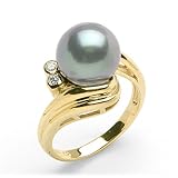 Tahitian Black Pearl Ring with Diamond in 14K Yellow Gold