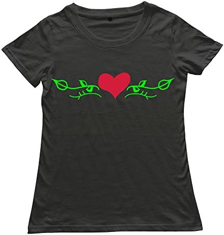 StaBe Women Heart Leaves T-Shirt 100% Cotton Cute S Black