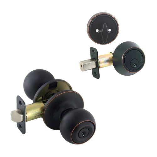Designers Impressions Ashland Design Oil Rubbed Bronze Entry Knob with Matching Single Cylinder Deadbolt Combo Pack Keyed Alike (We Key Lock Orders Alike for Free)