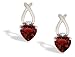 14K White Gold Genuine Heart Garnet and Diamond Earrings