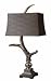 34" Burnished Bone Ivory Stag Horn Table Lamp with Sueded Chocolate Shade