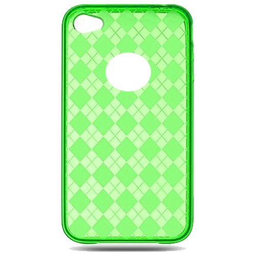 TPU Skin Cover for Apple iPhone 4, Argyle Clear Green