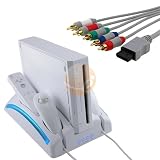 eForCity Charging and Docking Station + HD Component AV Cable + 2 Rechargeable Battery for Nintendo Wii
