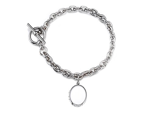 Sterling Silver Oval Charm Locket Toggle Bracelet