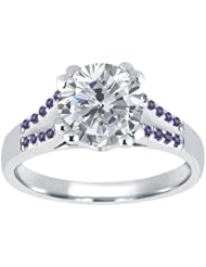 1.20 Ct Round H/I Diamond Purple Amethyst 18K White Gold Ring