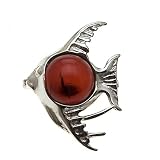 Certified Genuine Cherry Amber and Sterling Silver Ocean Fish Pin
