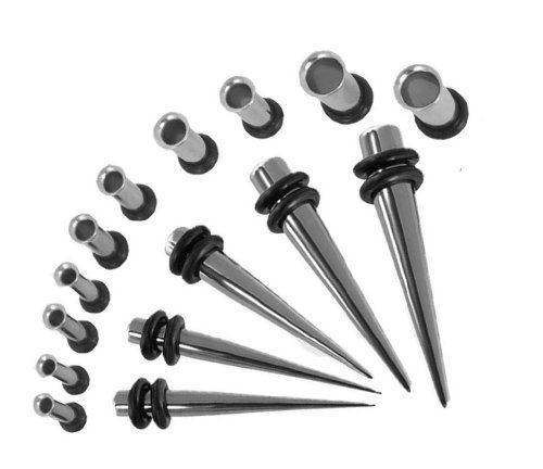 15 Pieces Gauges Kit Taper and Plugs Pairs of Plugs with single Tapers sizes 12G,10G,8G,6G,4G,2G,0G,00G