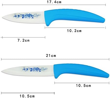 Zirconia Ceramic Kitchen Knife Set 3" 4" 5" 6" Inch with Blue Flower Printed Peeler Holder