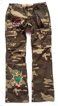 New Ed Hardy Love Kills Slowly Women's Rhinestone Cargo Pants~Camo in Color