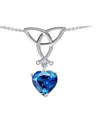 Celtic Love by Kelly (tm) Love Knot Pendant with Heart Shape 8mm Simulated Blue Topaz in 925 Sterling Silver