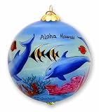 Hawaii Painted Glass Christmas Ornament Dolphins at Play