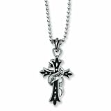 Stainless Steel Ed Hardy Antiqued Cross 24inch Necklace - JewelryWeb