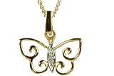 9ct Yellow Gold Diamond Set Open Butterfly Pendant On 18 Curb Chain
