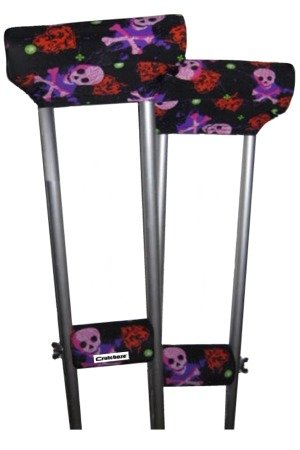 Crutcheze Hearts and Skulls Underarm Crutch Pad and Hand Grip Covers with Comfortable Padding